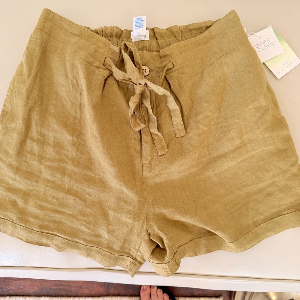Sigrid Olsen Olive High Waist Linen Shorts